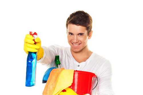 Checklist and cleaning supplies used for a move-out clean in Tockwell
